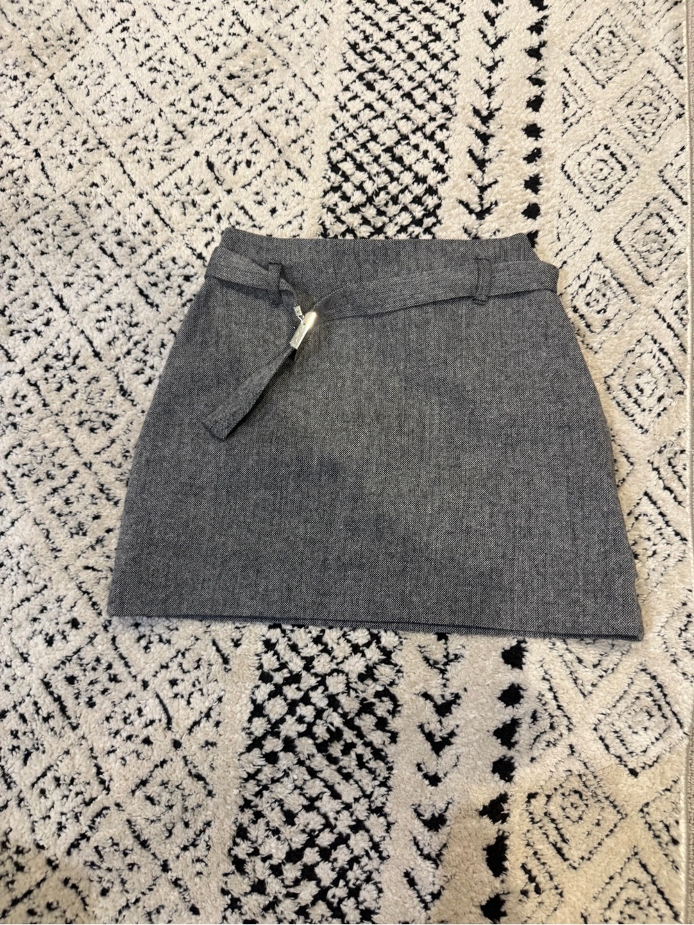 H&M Gray Wool-Blend Mini Skirt with Tie Belt